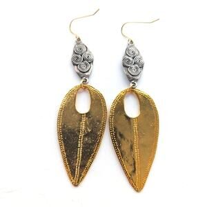 Devon Leigh 18K Gold Plated Antique Silver Tone Swirl Dangle Boho Leaf Earrings